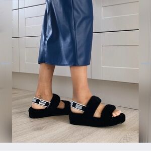 UGG Black Cozy Slippers with Plush Straps